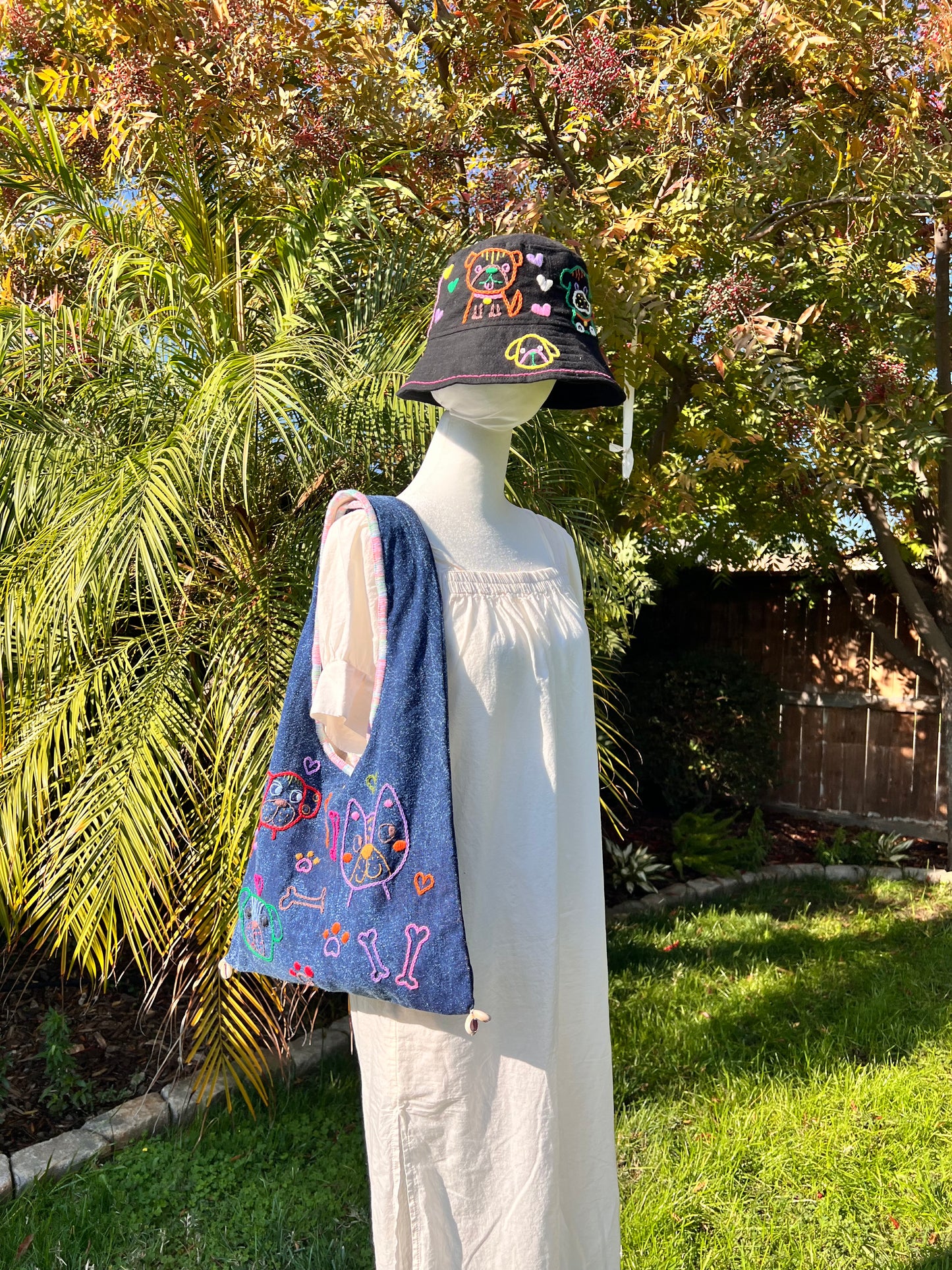 Pure cotton hand-embroidered cute hat-dog