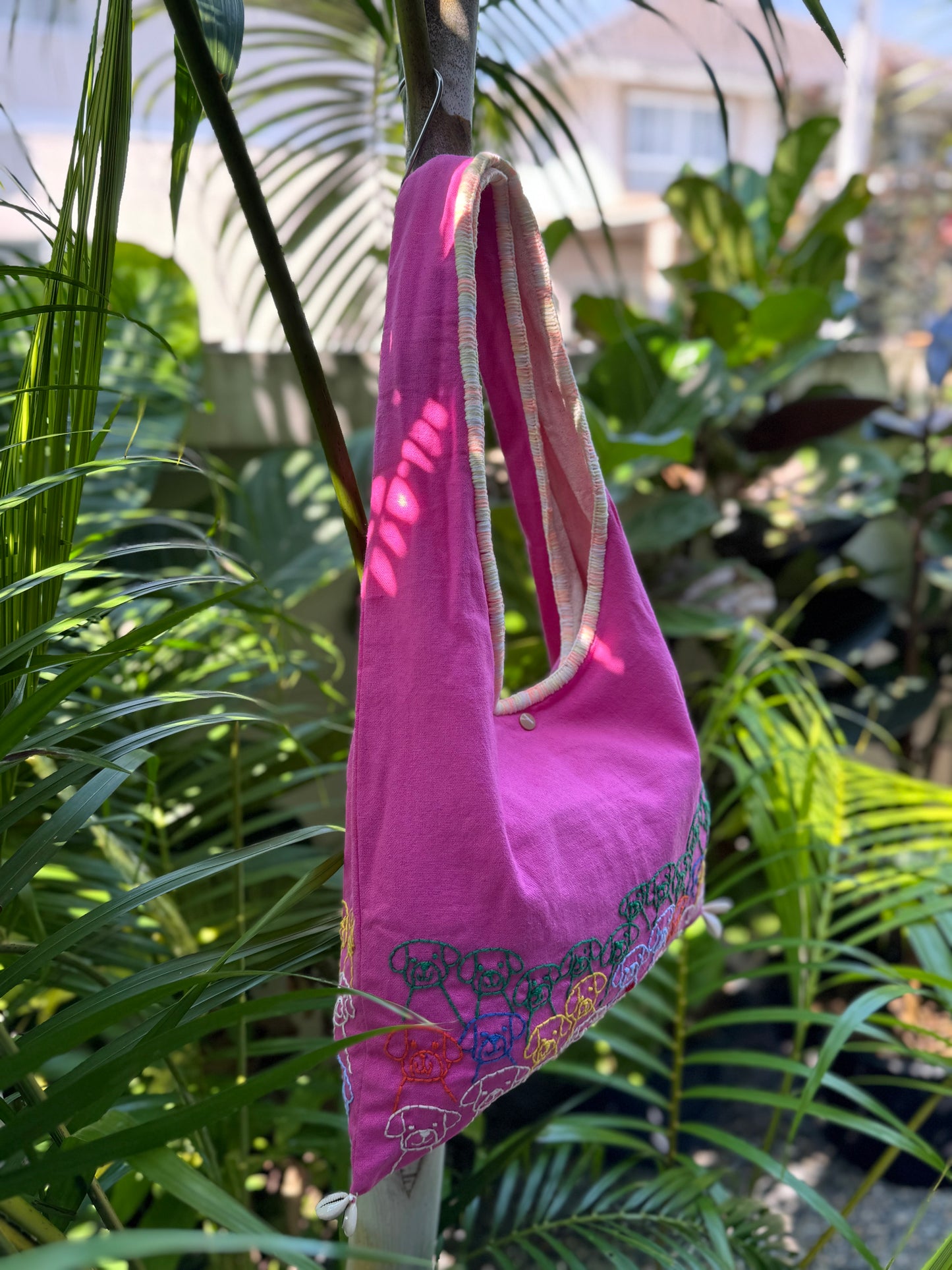 Handmade bag | Small Wristbag | Hand Stitching | Single shoulder bag | Bento bag-dog