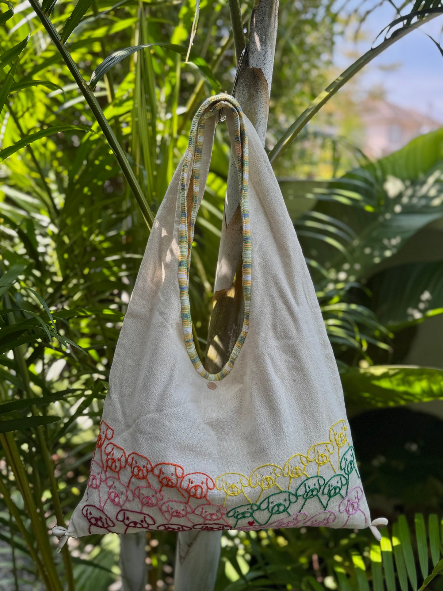 Handmade bag | Small Wristbag | Hand Stitching | Single shoulder bag | Bento bag-dog