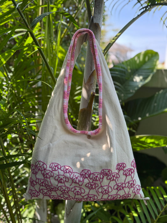 Handmade bag | Small Wristbag | Hand Stitching | Single shoulder bag | Bento bag-dog