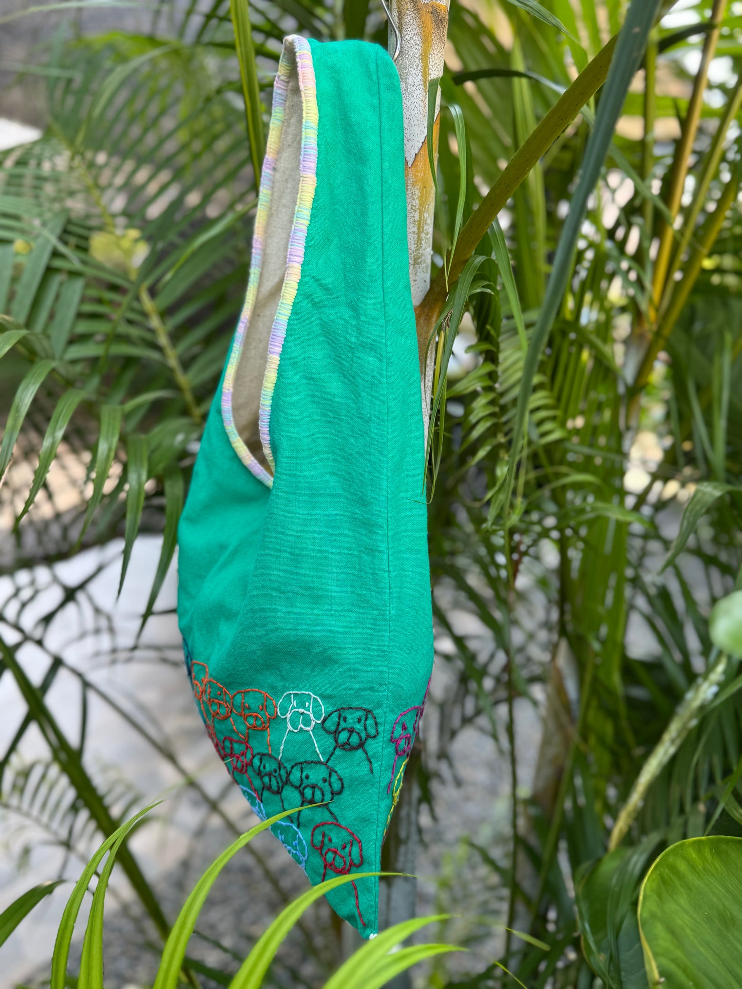 Handmade bag | Small Wristbag | Hand Stitching | Single shoulder bag | Bento bag-dog