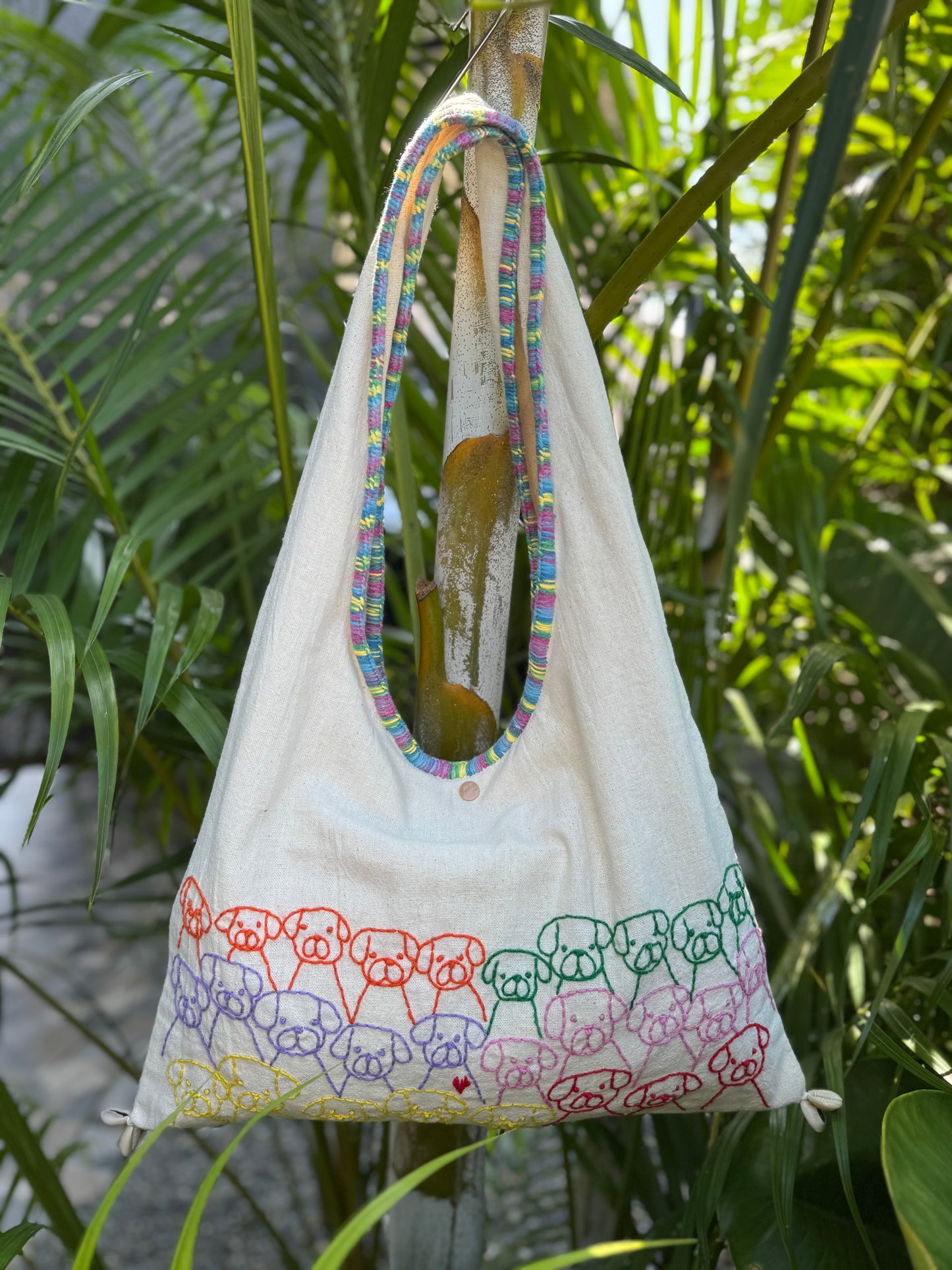 Handmade bag | Small Wristbag | Hand Stitching | Single shoulder bag | Bento bag-dog