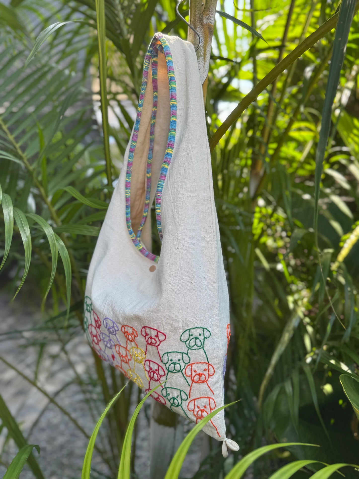 Handmade bag | Small Wristbag | Hand Stitching | Single shoulder bag | Bento bag-dog