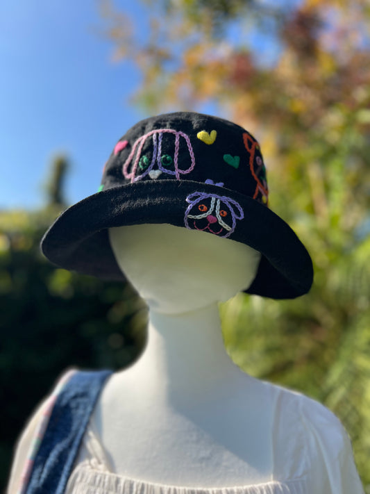 Pure cotton hand-embroidered cute hat-dog