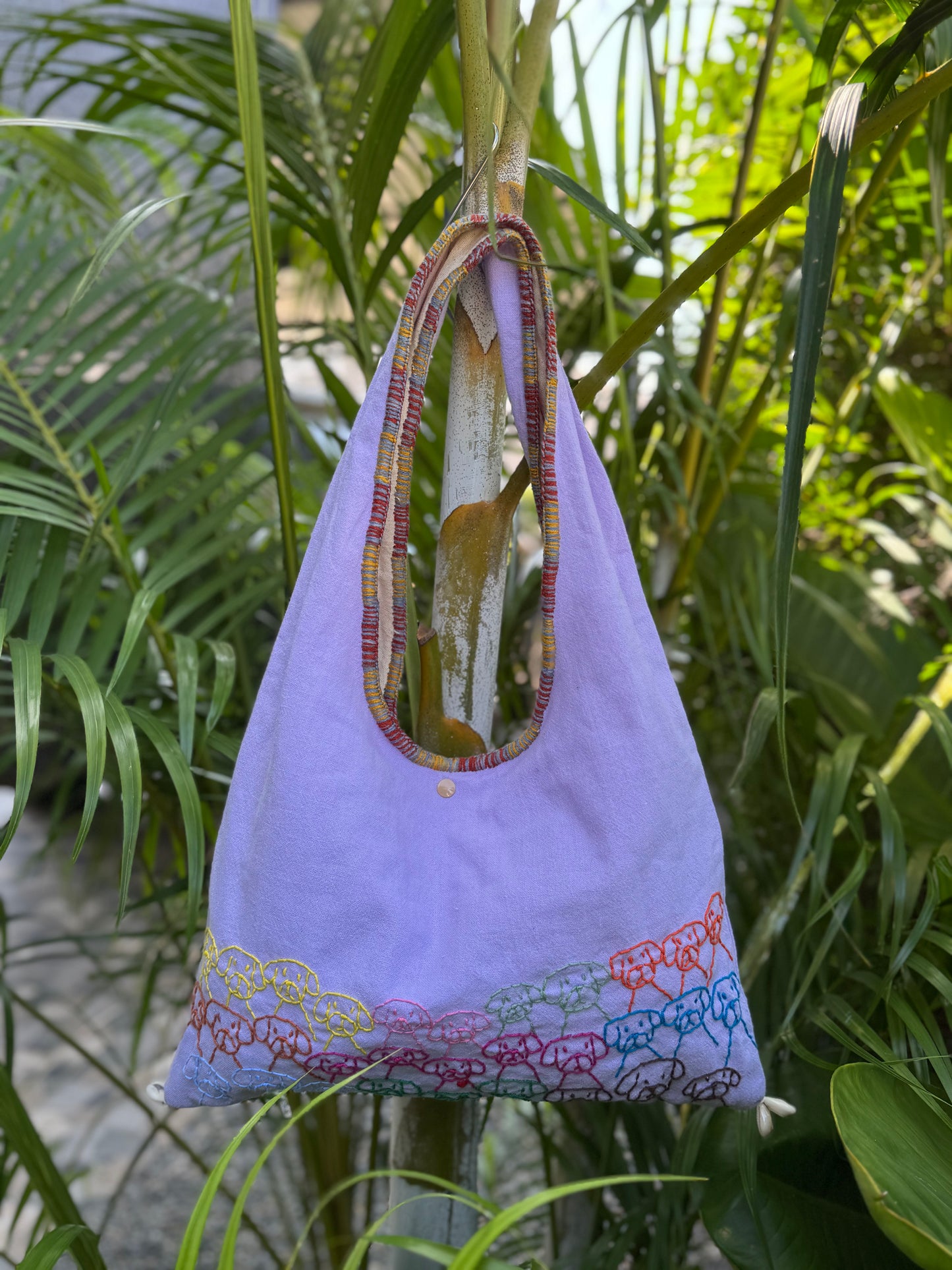 Handmade bag | Small Wristbag | Hand Stitching | Single shoulder bag | Bento bag-dog