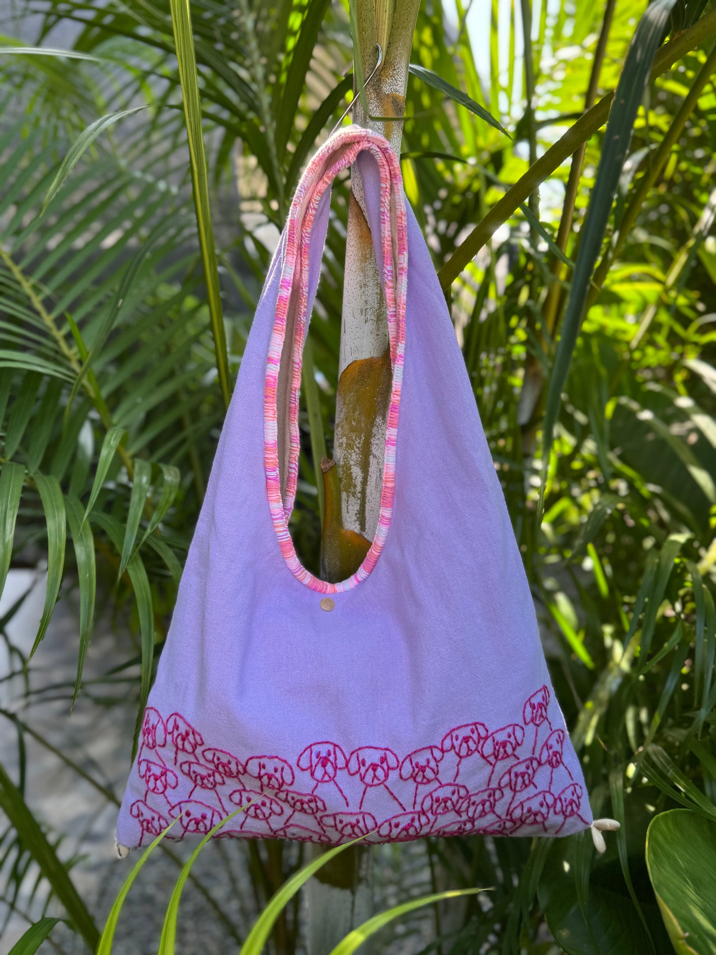 Handmade bag | Small Wristbag | Hand Stitching | Single shoulder bag | Bento bag-dog