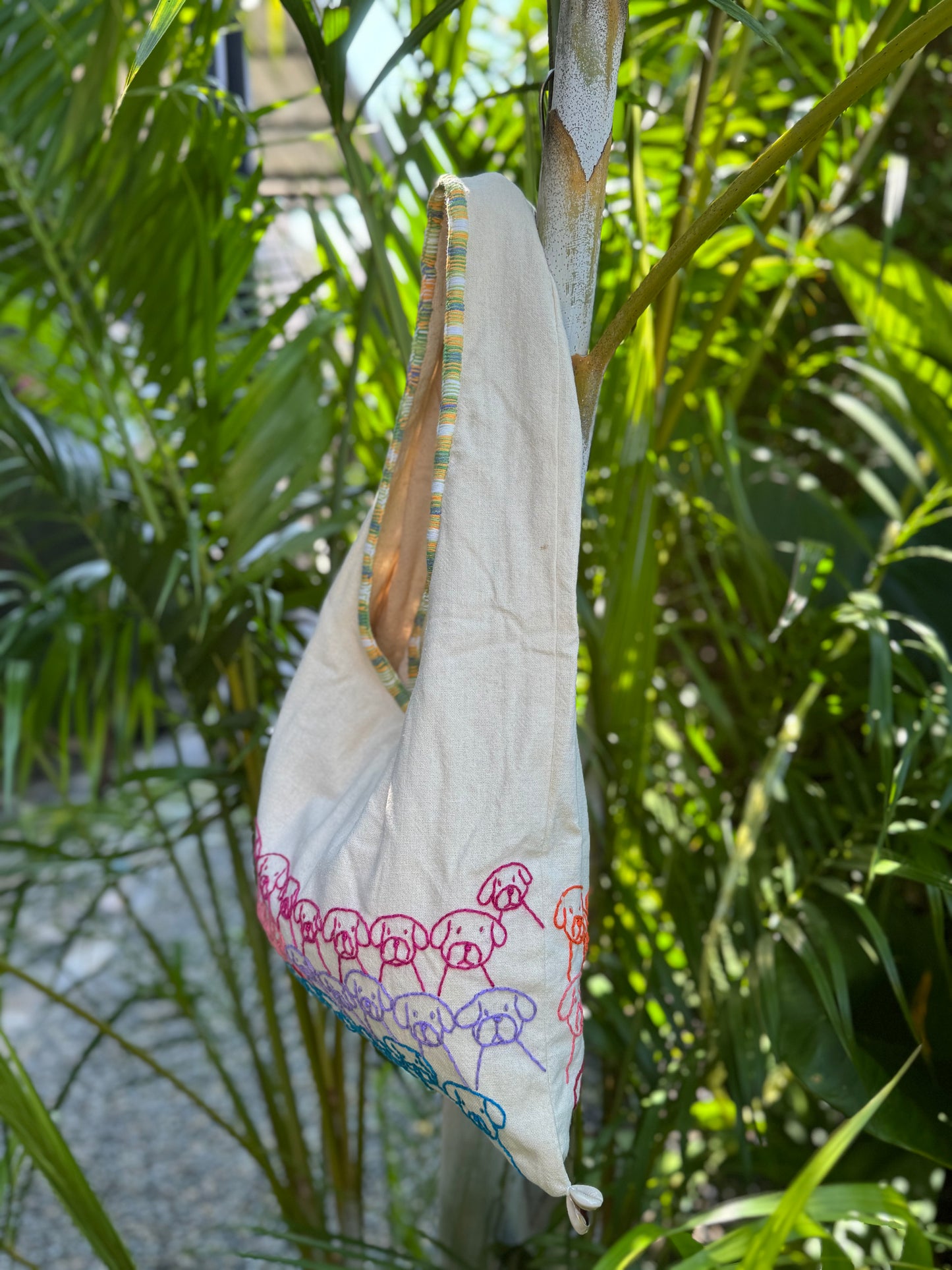 Handmade bag | Small Wristbag | Hand Stitching | Single shoulder bag | Bento bag-dog