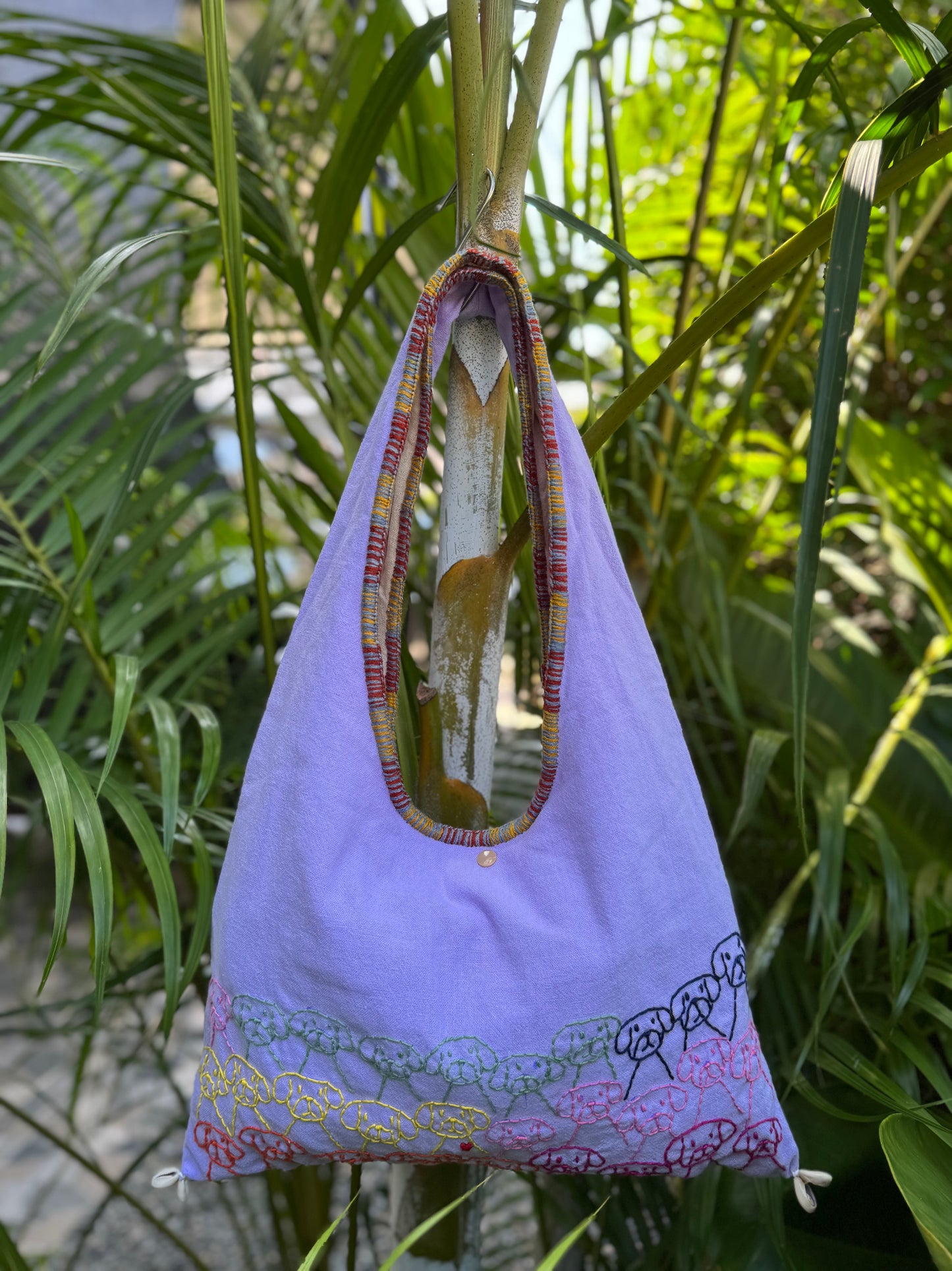 Handmade bag | Small Wristbag | Hand Stitching | Single shoulder bag | Bento bag-dog