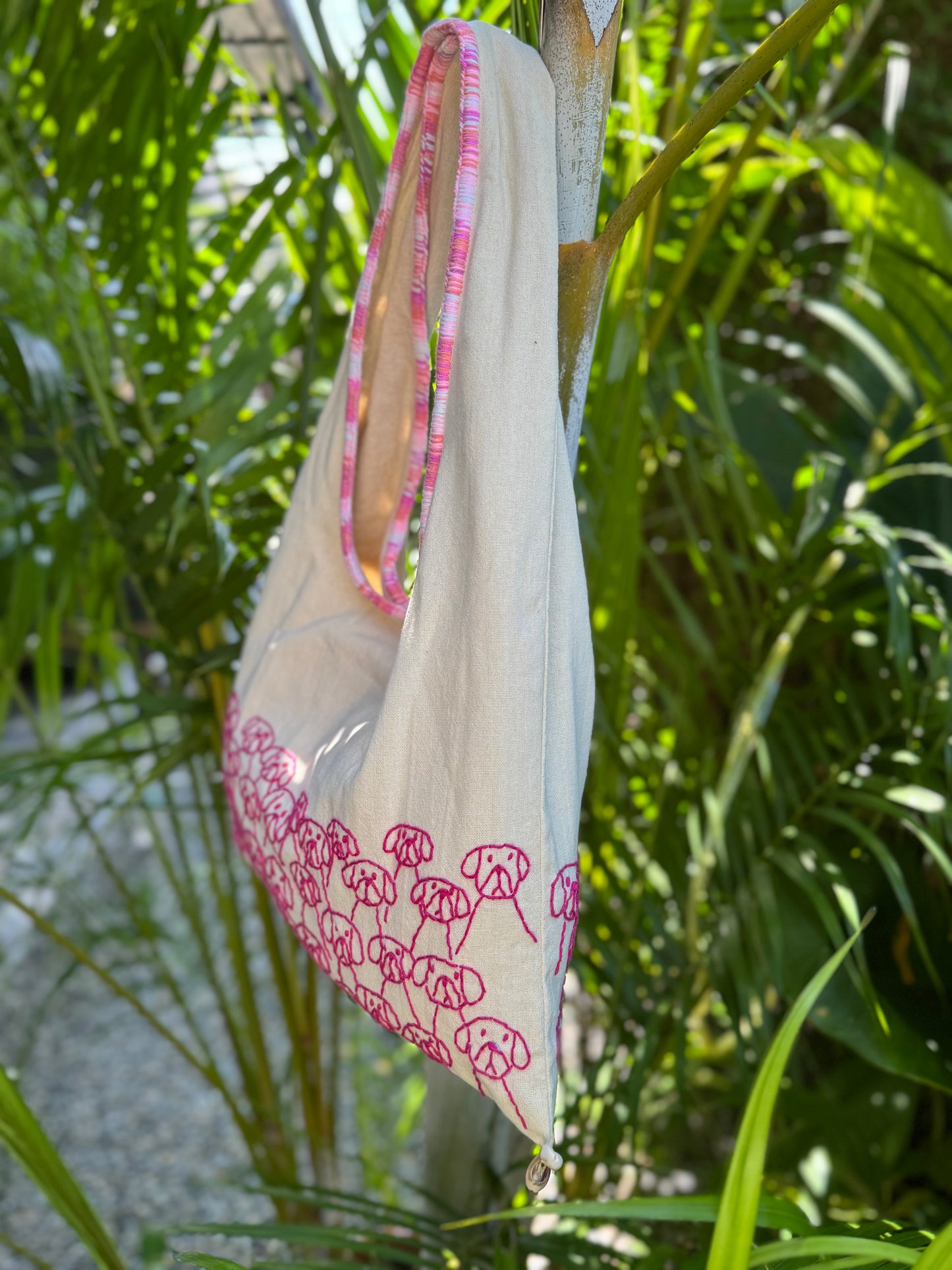 Handmade bag | Small Wristbag | Hand Stitching | Single shoulder bag | Bento bag-dog