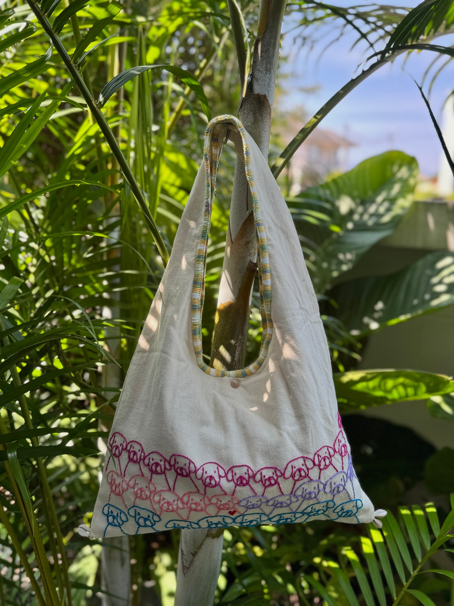 Handmade bag | Small Wristbag | Hand Stitching | Single shoulder bag | Bento bag-dog