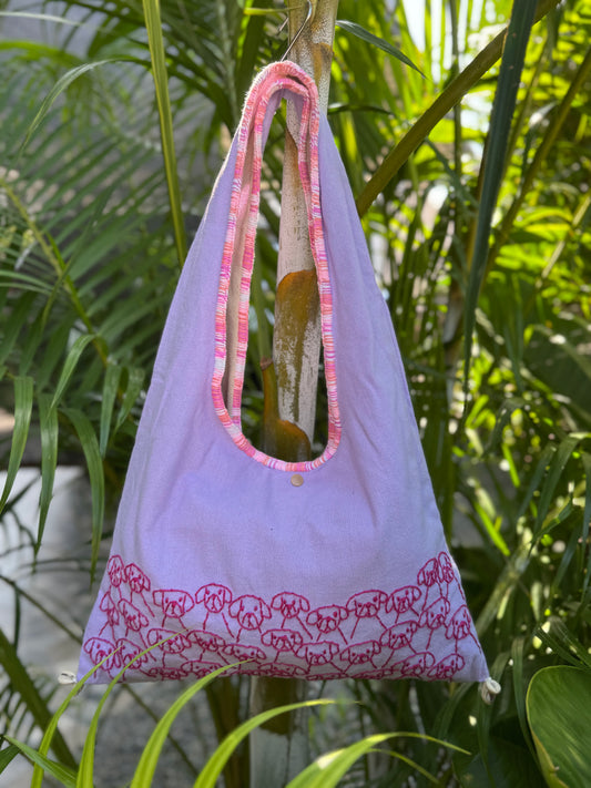 Handmade bag | Small Wristbag | Hand Stitching | Single shoulder bag | Bento bag-dog