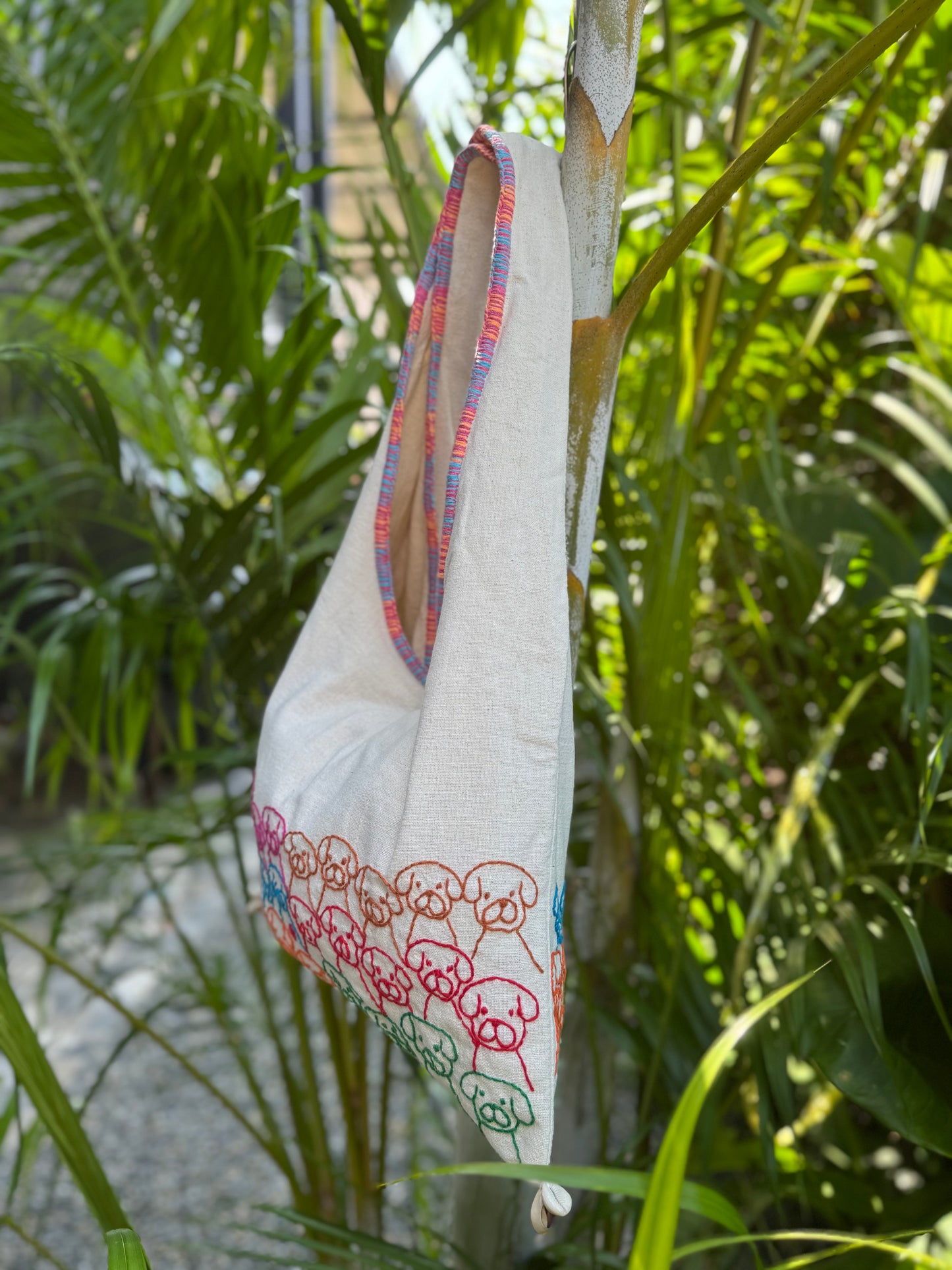 Handmade bag | Small Wristbag | Hand Stitching | Single shoulder bag | Bento bag-dog