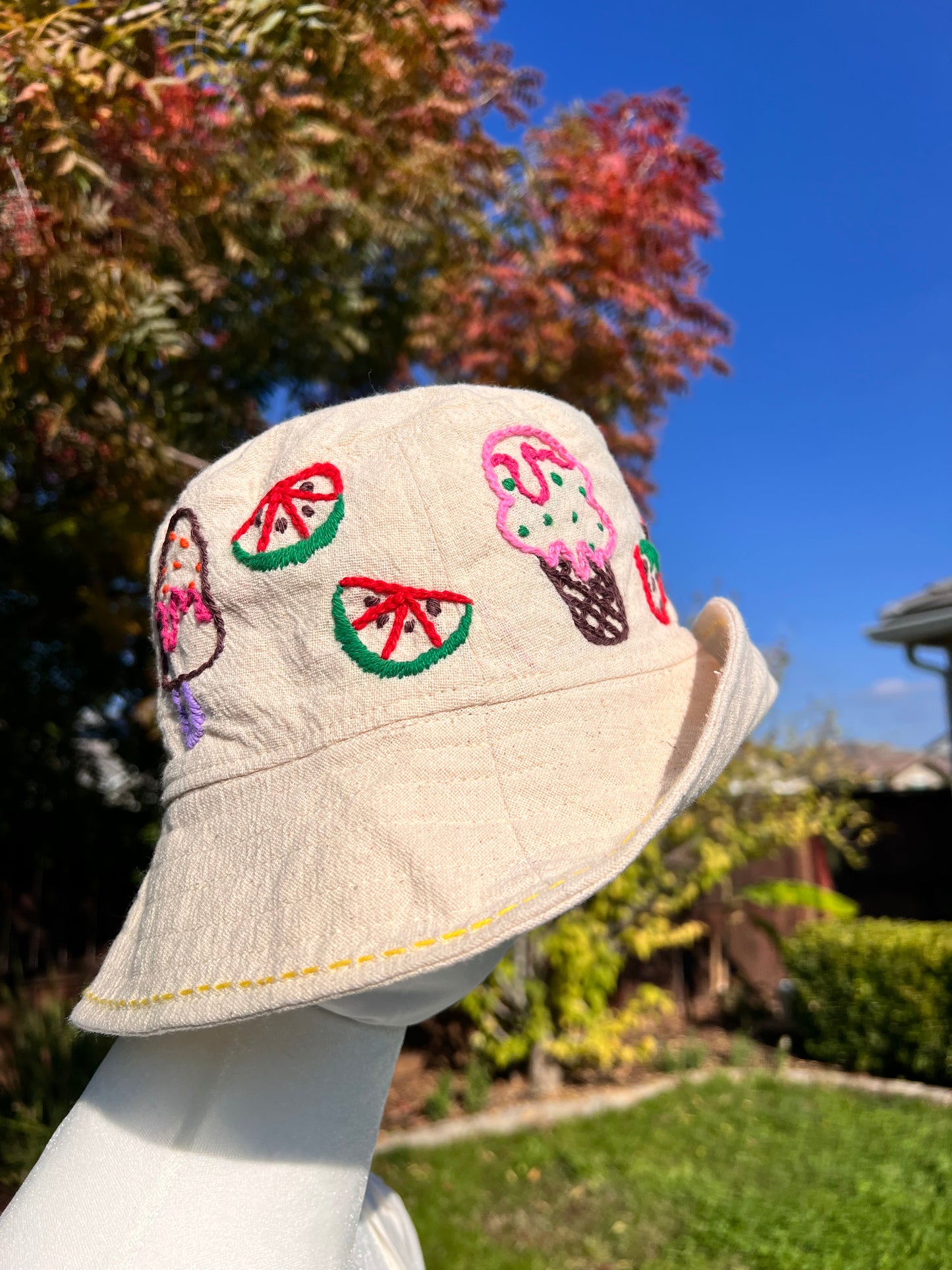 Pure cotton hand-embroidered cute hat-ice cream