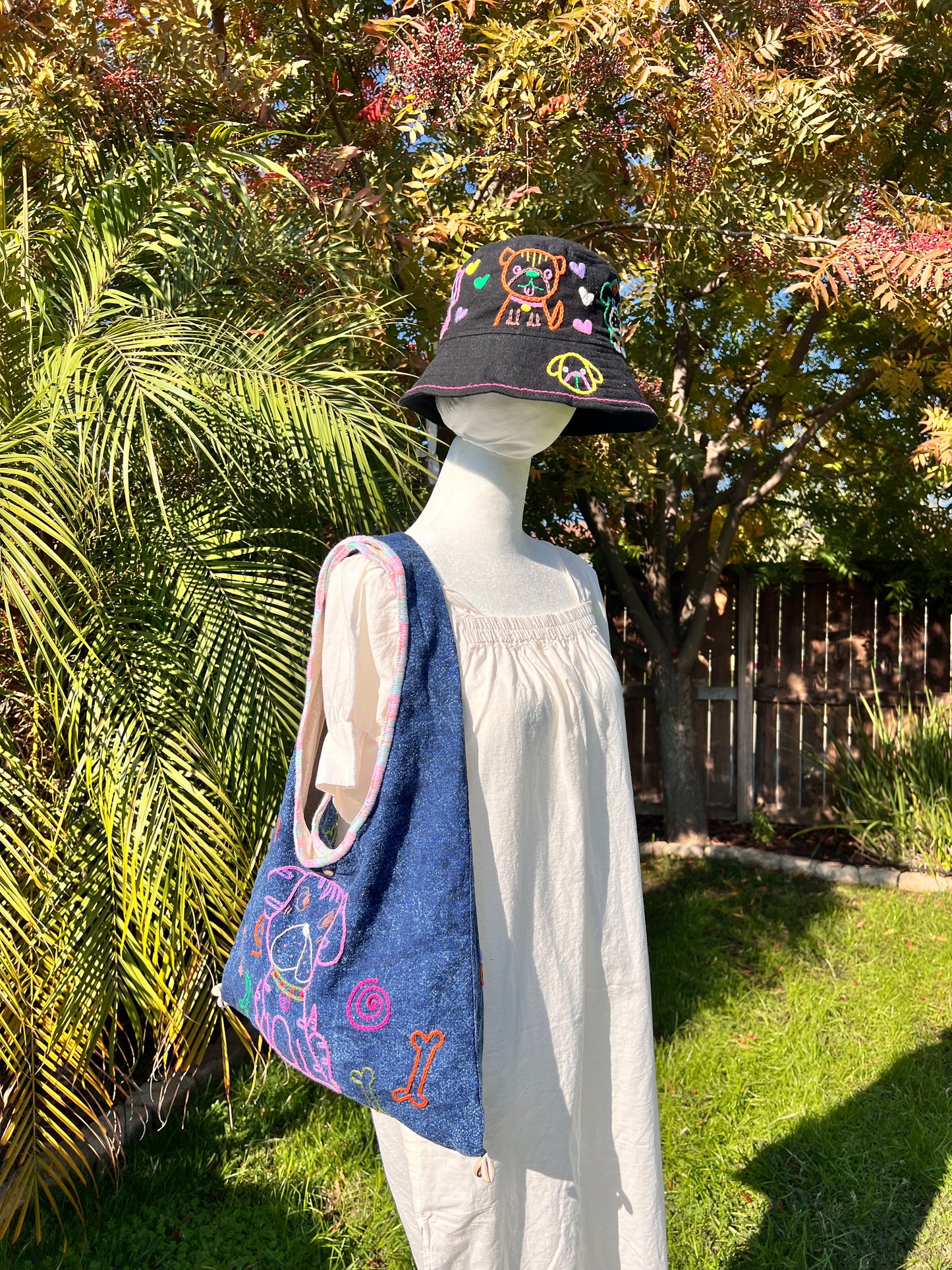 Pure cotton hand-embroidered cute hat-dog