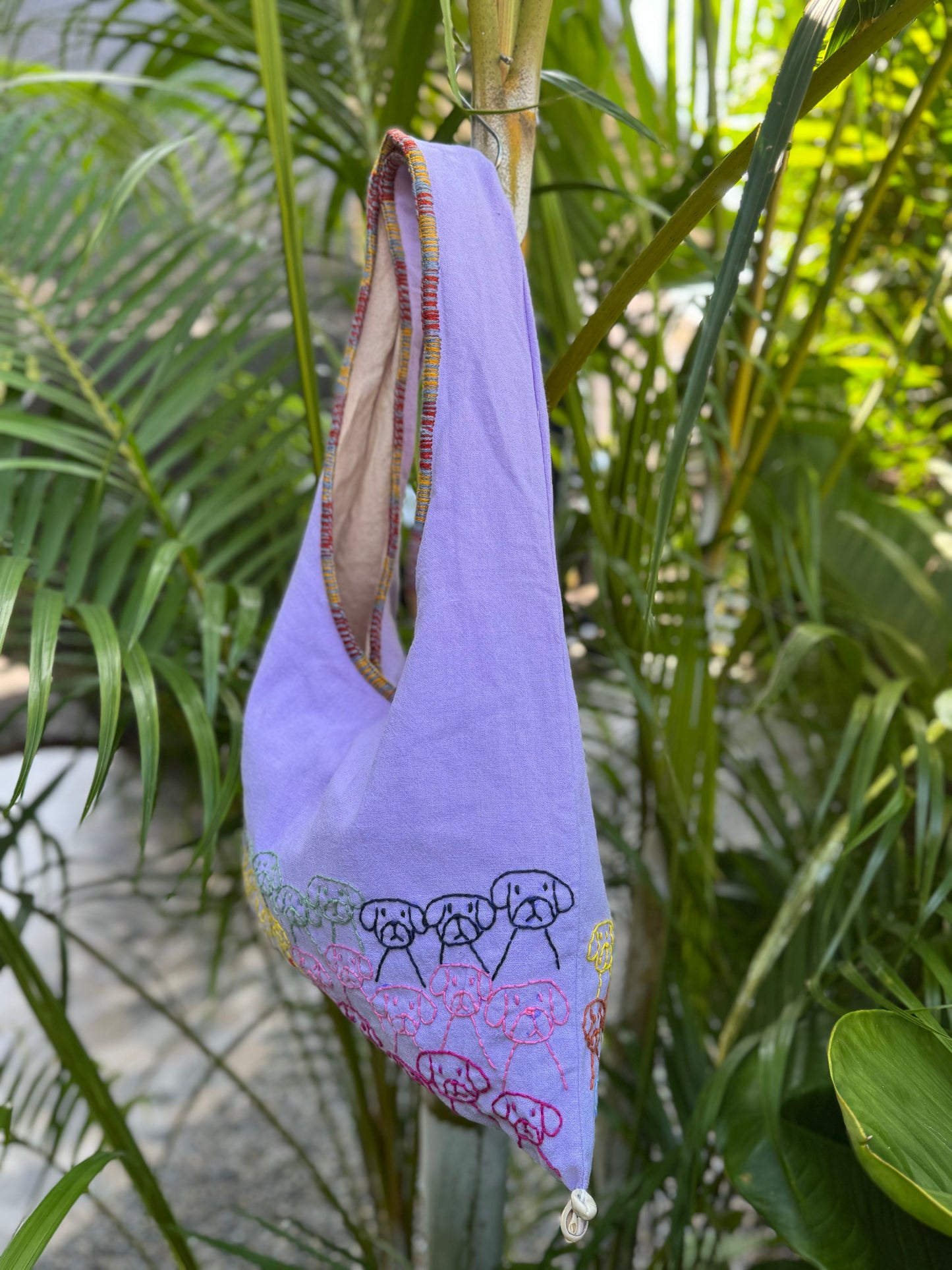 Handmade bag | Small Wristbag | Hand Stitching | Single shoulder bag | Bento bag-dog