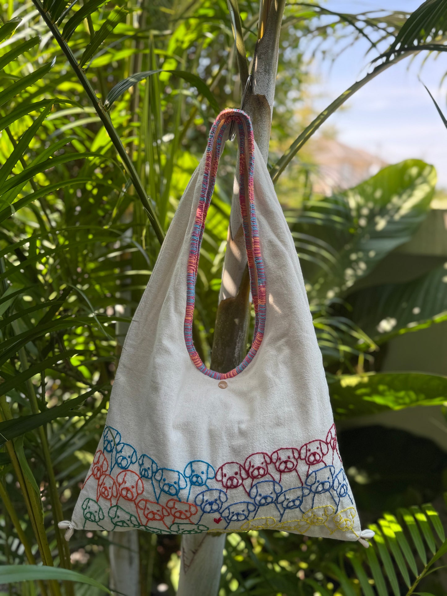 Handmade bag | Small Wristbag | Hand Stitching | Single shoulder bag | Bento bag-dog