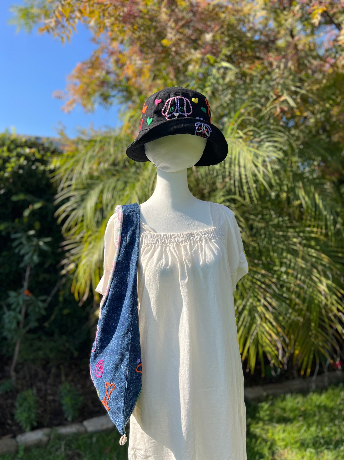 Pure cotton hand-embroidered cute hat-dog